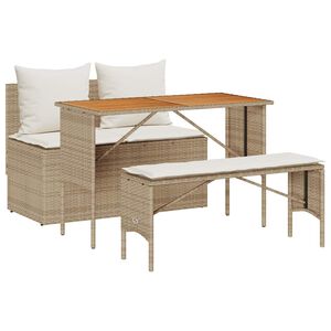 vidaXL 3 pcs conjunto de jantar p/ jardim com almofad&otilde;es vime PE bege