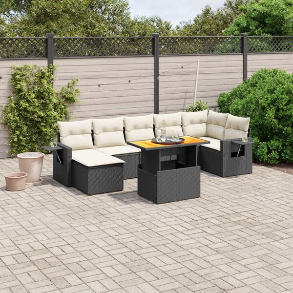vidaXL 8 pcs conjunto sof&aacute;s de jardim com almofad&otilde;es vime PE preto