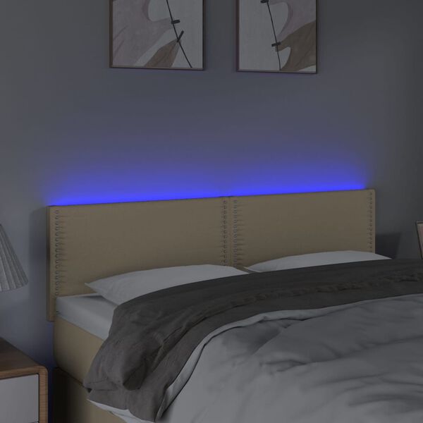 vidaXL Cabeceira de cama c/ luzes LED tecido 144x5x78/88 cm cor creme