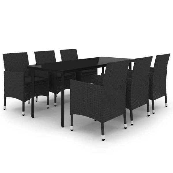 vidaXL 7 pcs conjunto de jantar p/ jardim c/ almofad&otilde;es vime PE/vidro