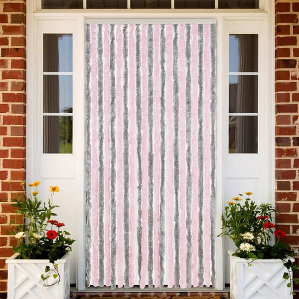 vidaXL Cortina anti-insetos 90x220 cm chenille cinza-prateado e rosa