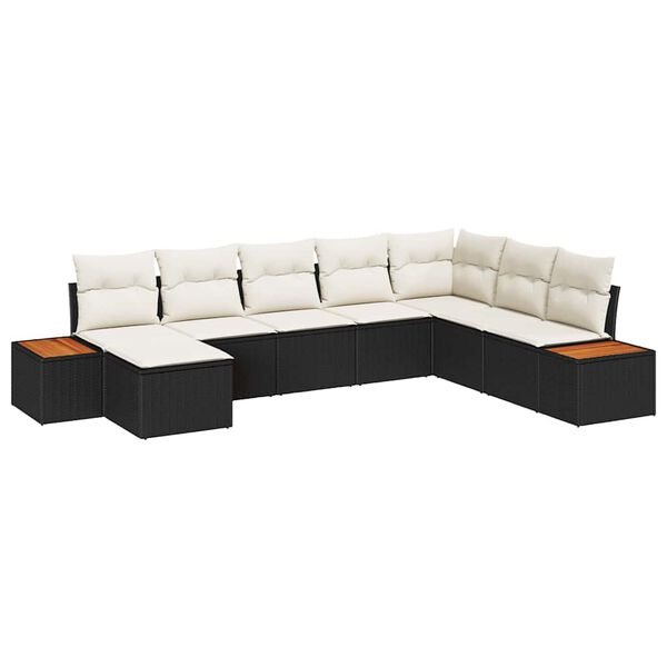 vidaXL Conjunto de Sof&aacute; de Jardim 9 pcs Preto e Creme Polirattan