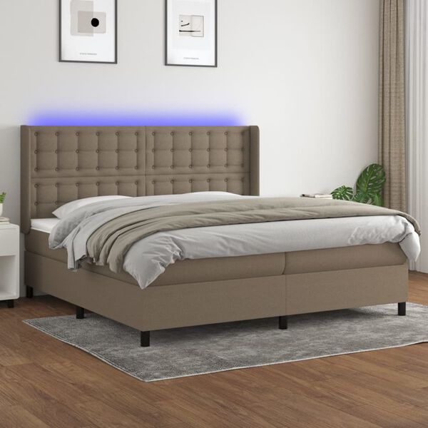 vidaXL Cama box spring colch&atilde;o/LED 200x200cm tecido cinza-acastanhado