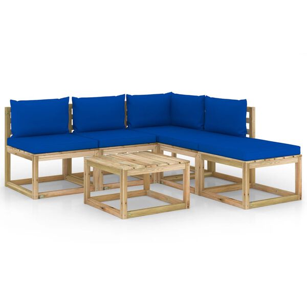vidaXL 6 pcs conjunto lounge de jardim c/ almofad&otilde;es azuis