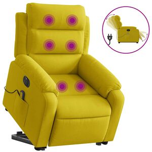 vidaXL Poltrona massagens reclin. elevat&oacute;ria el&eacute;trica veludo amarelo