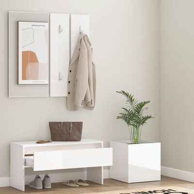 vidaXL Conj. móveis de corredor derivados de madeira branco brilhante