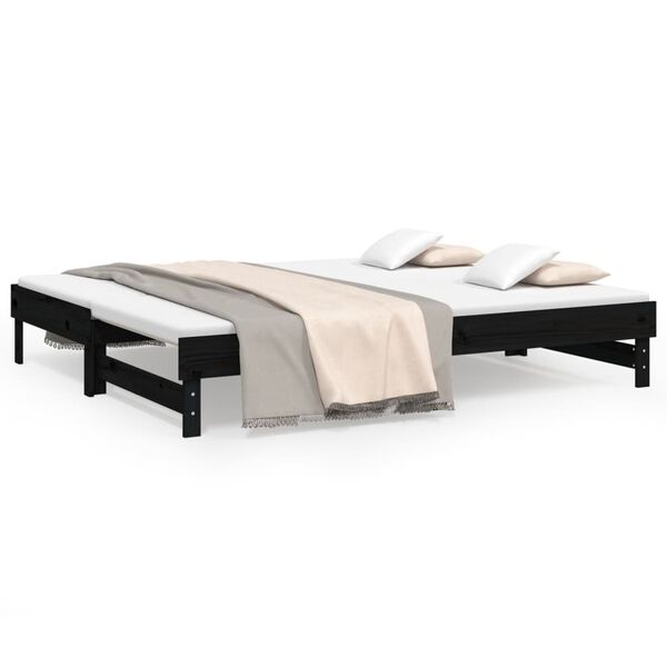 vidaXL Sofá-cama de puxar 2x(100x200) cm madeira de pinho maciça preto