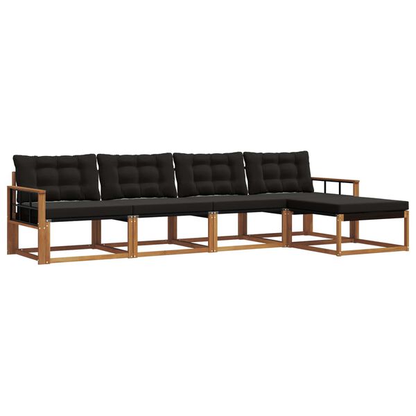 vidaXL Conjunto de Sof&aacute;s para Exterior 5 pcs Natural e Preto