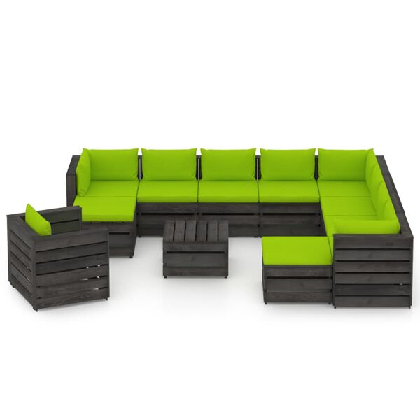 vidaXL 12pcs conj. lounge jardim + almofad&otilde;es madeira impreg. cinzento