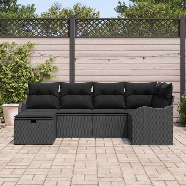 vidaXL Conjunto de Sof&aacute; de Jardim Manual 6 pcs Preto Rattan Sint&eacute;tico