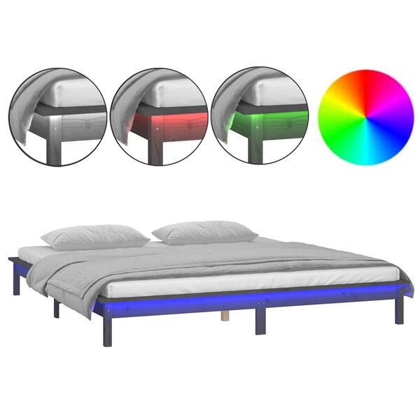 vidaXL Estrutura cama c/ LED pequena casal 120x190 cm pinho cinza