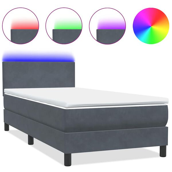 vidaXL Cama box spring c/ colch&atilde;o e LED 100x210 cm veludo cinzento-escuro