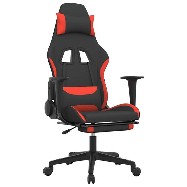 vidaxL Cadeira de gaming com apoio de p&eacute;s tecido preto e vermelho