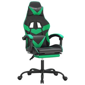 vidaXL Cadeira gaming girat&oacute;ria c/ apoio p&eacute;s couro artif. preto/verde