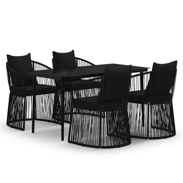 vidaXL 5 pcs conjunto de jantar p/ jardim c/ almofad&otilde;es preto