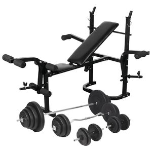 vidaXL Banco muscula&ccedil;&atilde;o c/ suporte p/ pesos + barras e halteres 120 kg