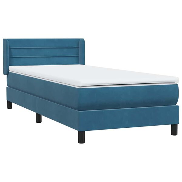 vidaXL Cama com molas/colch&atilde;o 100x210 cm veludo azul-escuro