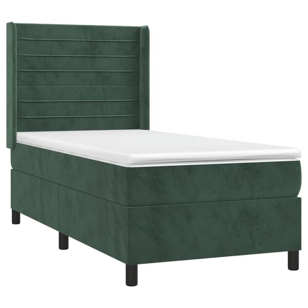 vidaXL Cama com molas/colch&atilde;o 100x200 cm veludo verde-escuro