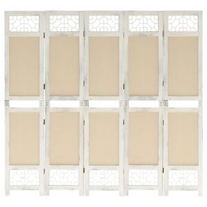 vidaXL Biombo com 5 pain&eacute;is 175x165 cm tecido cor creme
