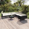 vidaXL 11 pcs conjunto lounge de jardim c/ almofadões vime PE preto