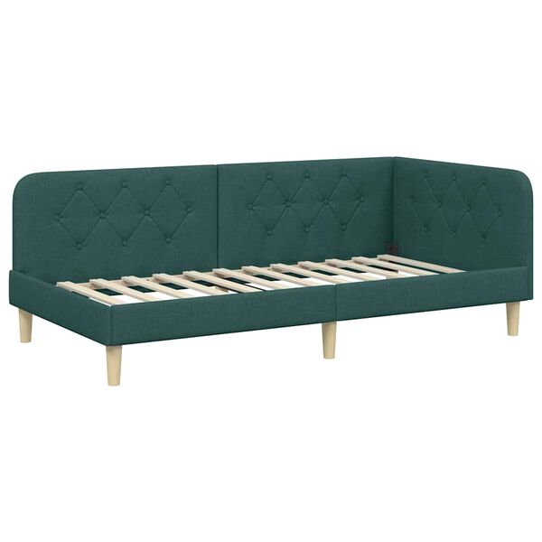 vidaXL Estrutura de Cama de Canto Verde Escuro 90 x 200 cm tecido