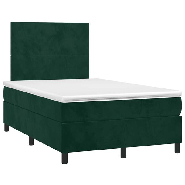 vidaXL Cama box spring c/ colch&atilde;o/LED 120x200 cm veludo verde-escuro