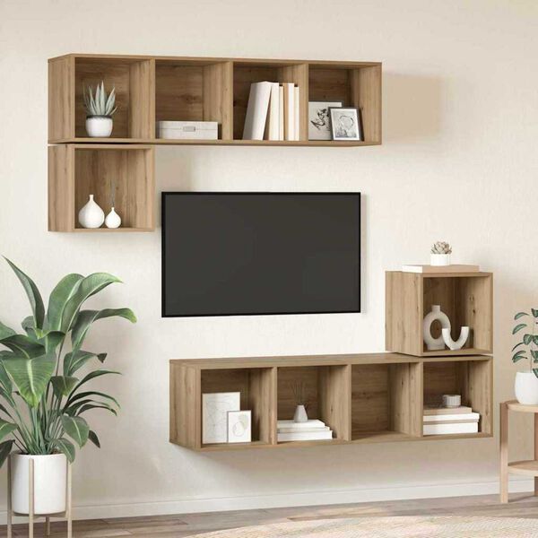 vidaXL Conjunto de m&oacute;vel de TV 4 pcs Carvalho Artesanal