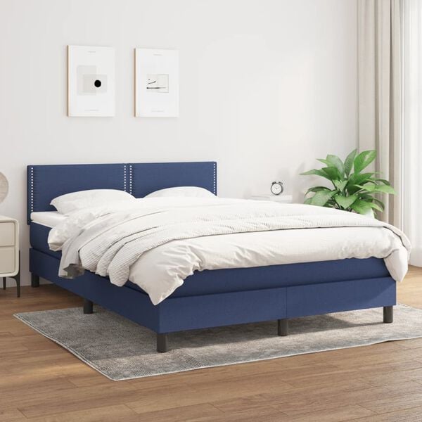 vidaXL Cama com molas/colch&atilde;o 140x190 cm tecido azul
