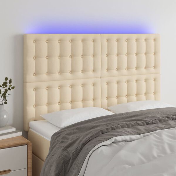 vidaXL Cabeceira cama c/ LED tecido 144x5x118/128 cm cr&egrave;me