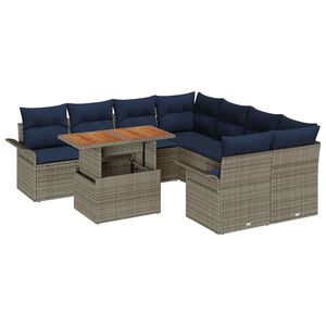 vidaXL Conjunto de Sof&aacute; de Jardim 9 pcs Cinza e Azul Marinho vime PE