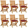 vidaXL Cadeiras jardim c/ almofad&otilde;es vermelho tinto 6 pcs teca maci&ccedil;a