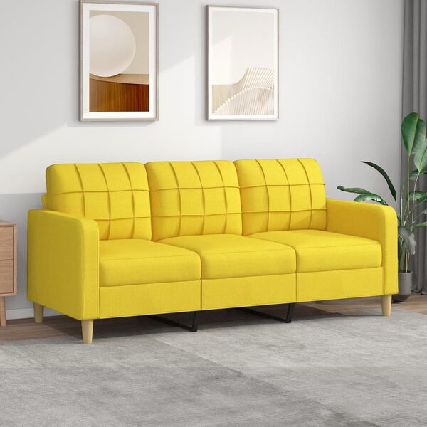 vidaXL Sofá de 3 lugares 180 cm tecido amarelo-claro