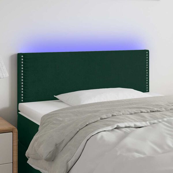 vidaXL Cabeceira de cama c/ luzes LED veludo 90x5x78/88cm verde-escuro