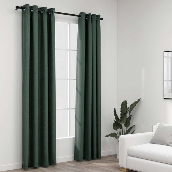 vidaXL Cortinas opacas aspeto linho c/ ilh&oacute;s 2 pcs 140x225 cm verde