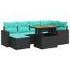 vidaXL 7 pcs conjunto de sof&aacute;s p/ jardim c/ almofad&otilde;es vime PE preto