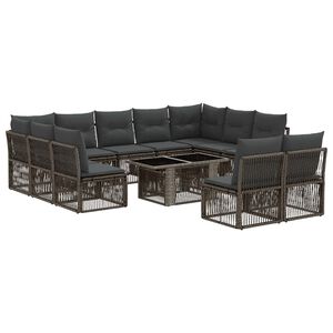 vidaXL Conjunto de Sof&aacute; de Jardim 12 unid. Cinzento vime PE