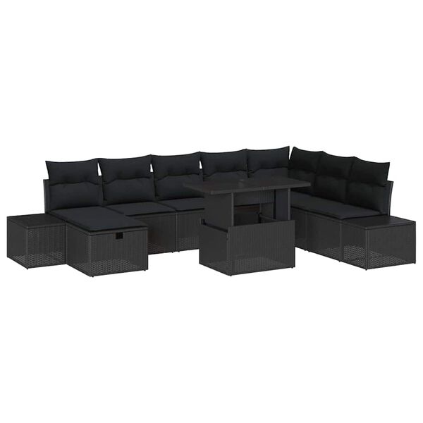 vidaXL Conjunto de Sof&aacute; de Jardim 11 pcs Preto Rattan Sint&eacute;tico
