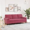vidaXL Sofá 3 lug. + almofadas decorativas 180cm veludo vermelho tinto