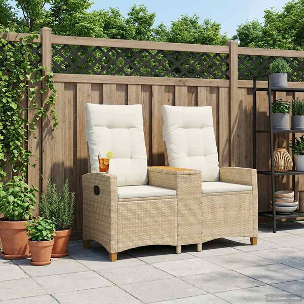 vidaXL Banco reclin&aacute;vel com mesa Bege e Branco Creme 126 x 65 x 112 cm