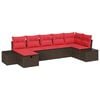 vidaXL Conjunto de Sof&aacute; de Jardim com almofada 7 pcs Castanho vime PE