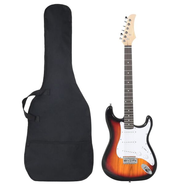 vidaXL Guitarra el&eacute;trica p/ iniciantes c/ saco 4/4 39" castanho/branco