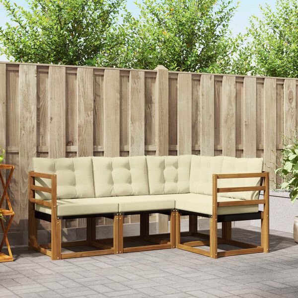 vidaXL Conjunto de Sof&aacute;s para Exterior 4 pcs Natural e Creme