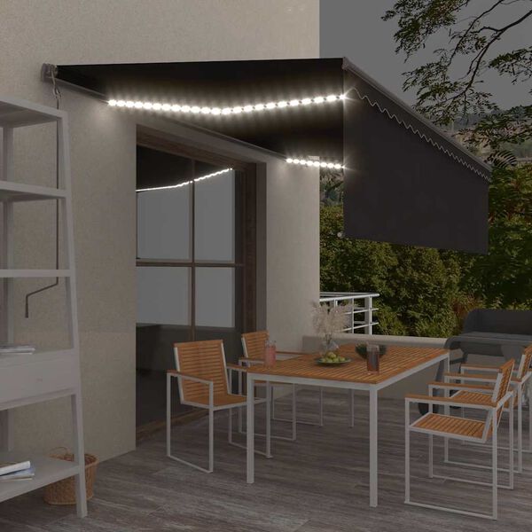 vidaXL Toldo retr&aacute;til manual com estore/LED 5x3 m antracite