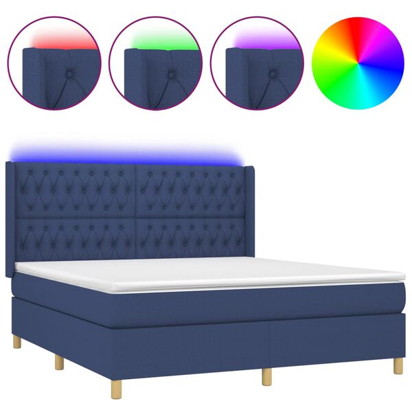 vidaXL Cama box spring c/ colch&atilde;o e LED 160x200 cm tecido azul