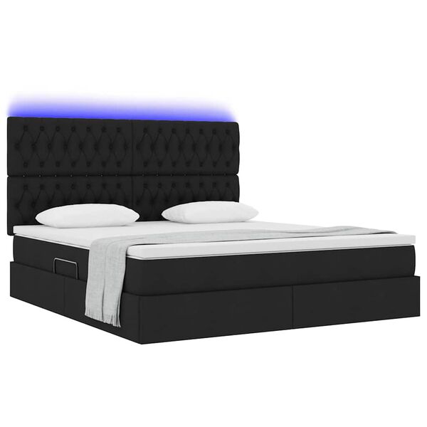 vidaXL Cama com arruma&ccedil;&atilde;o e LED com led Preto 180 x 200 cm Poli&eacute;ster