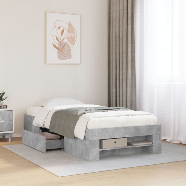 vidaXL Estrutura de cama 90x190 cm derivados de madeira cinza cimento