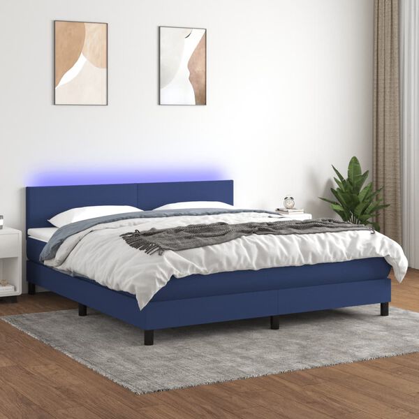 vidaXL Cama box spring c/ colch&atilde;o e LED 160x200 cm tecido azul