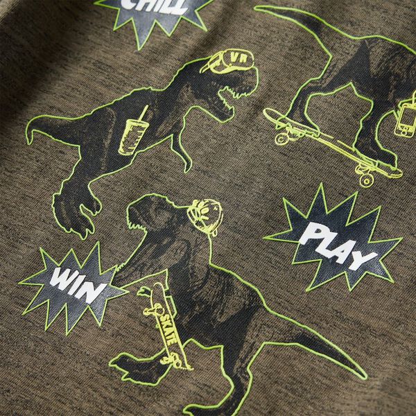 T-shirt de manga comprida para crian&ccedil;a caqui-escuro mesclado 128