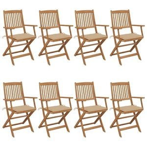 vidaXL Cadeiras de jardim dobr&aacute;veis 8 pcs c/ almofad&otilde;es ac&aacute;cia maci&ccedil;a
