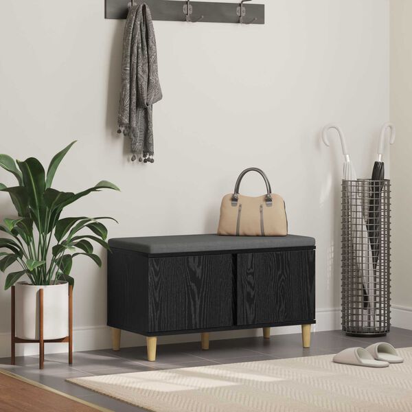 vidaXL Banco de Hall com almofada Carvalho Preto 60 x 38 x 46 cm
